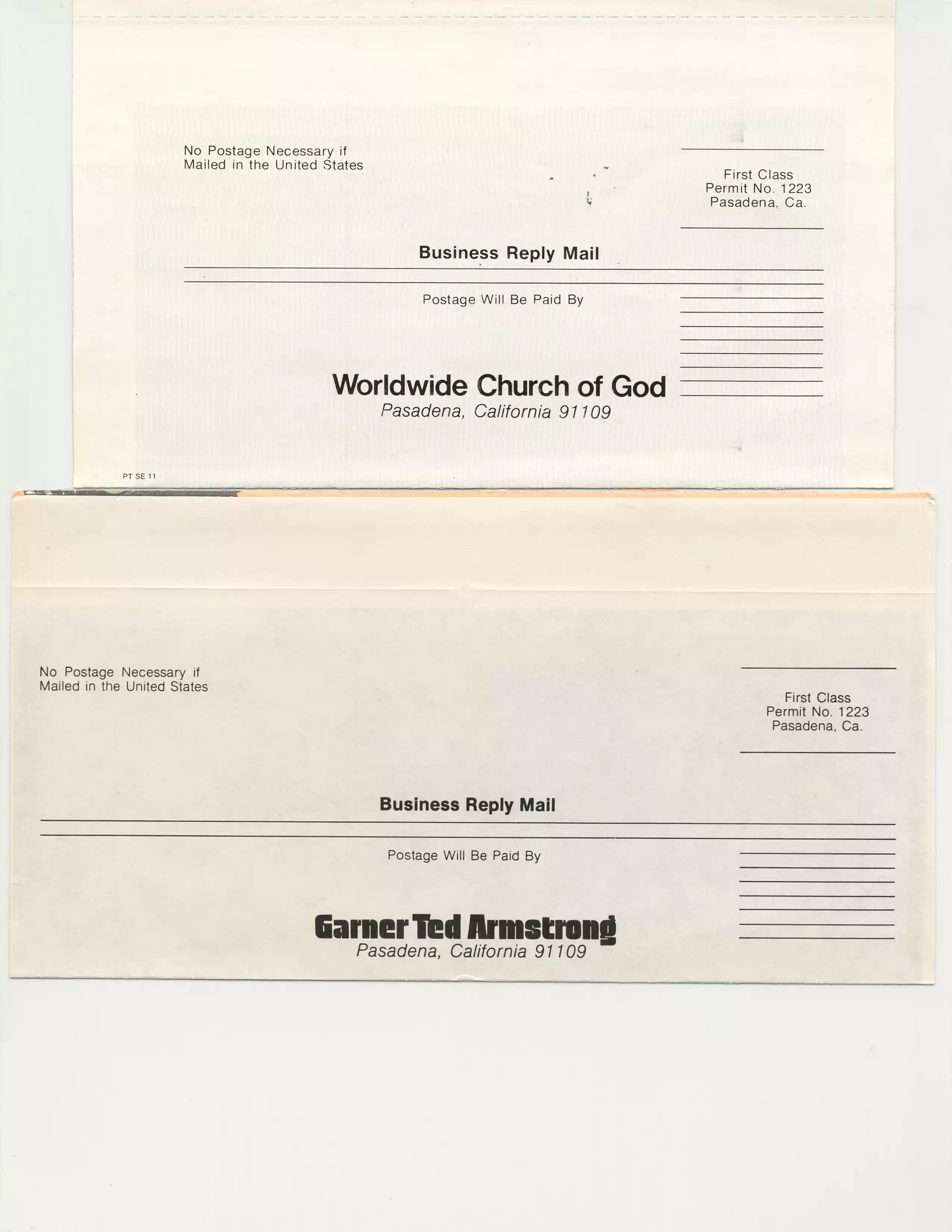 WCG lit request envelopes, n.d. but probably ~1977-8